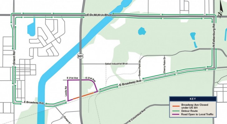 Broadway Avenue under US 301 Closing for 30 days